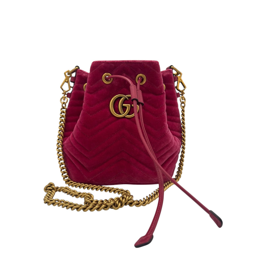 Gucci GG Marmont Bucket Bag, Medium, Raspberry Pink Velvet, Gold