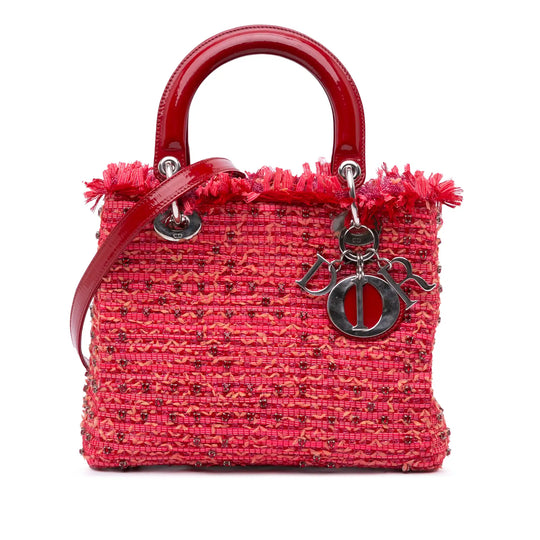 Dior Lady Dior Medium Red Fringe Rhinestone Tweed