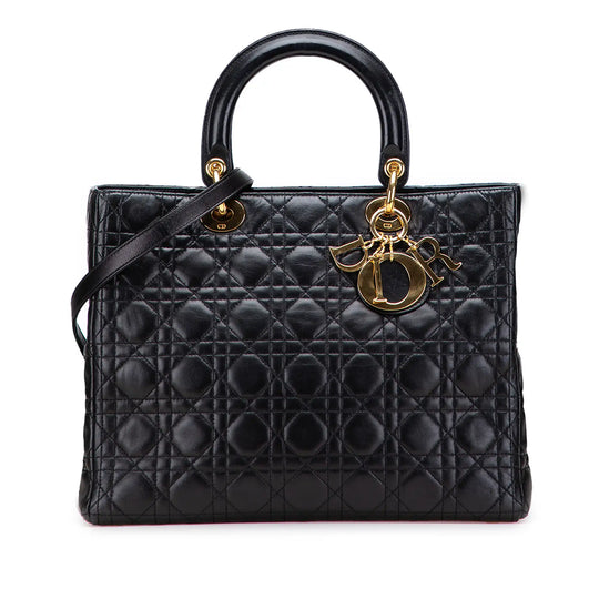 Dior Lady Dior Large Black Cannage Lambskin Gold