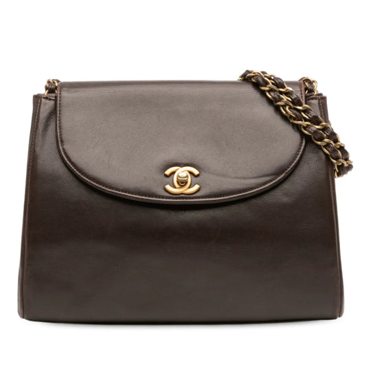 Chanel CC Chain Shoulder Bag Brown Lambskin Gold
