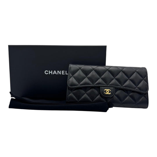 Chanel Classic Long Flap Wallet Black Caviar Gold