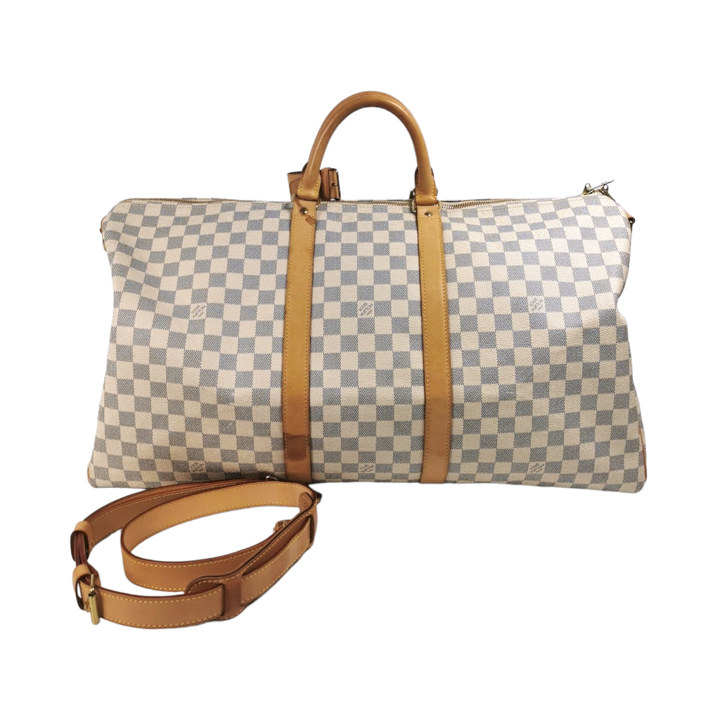 Louis Vuitton Keepall Damier Azur Bandouliere 55 White Canvas  Weekend/Travel Bag