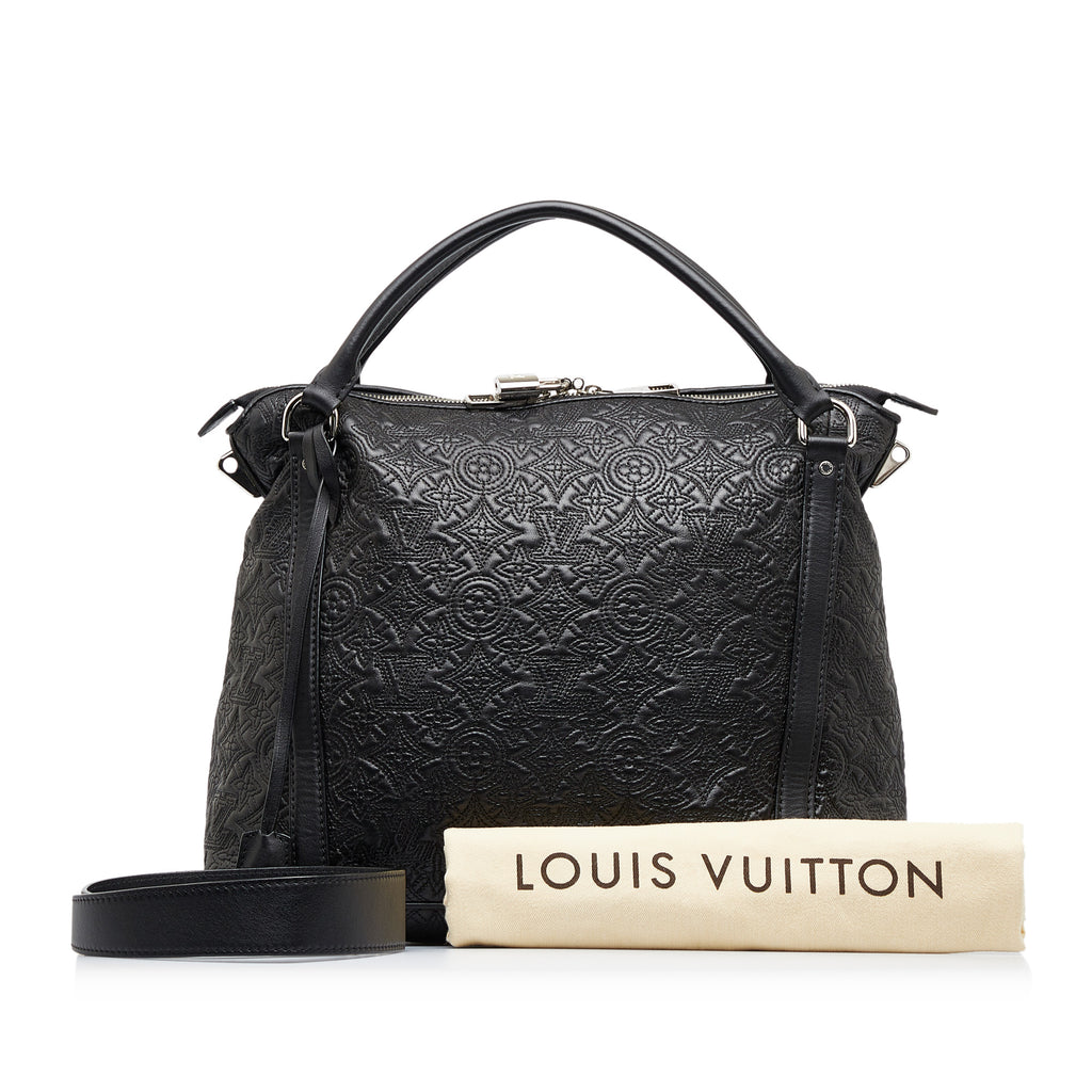 Louis Vuitton // Black Leather Monogram Stitched Shoulder Bag