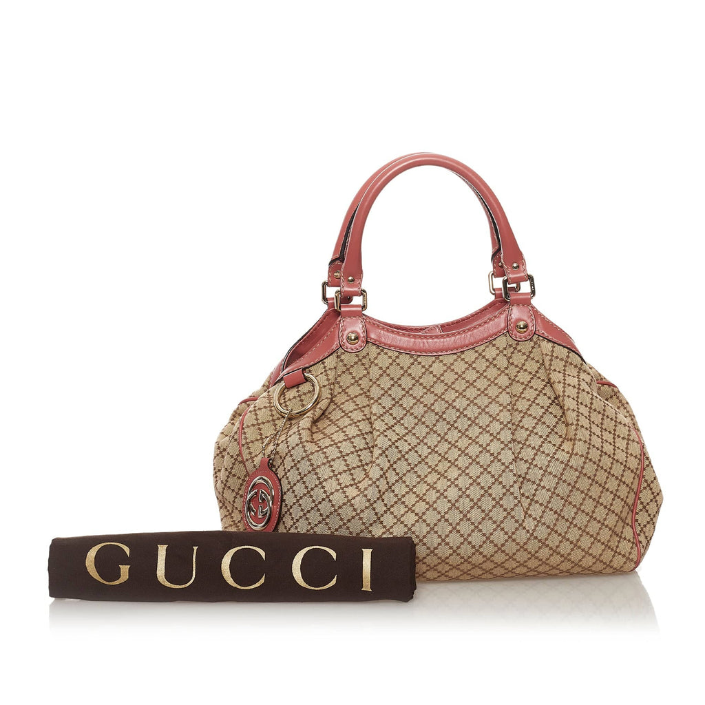 Gucci Beige/Pink Diamante Canvas And Leather Medium Sukey Hobo Gucci