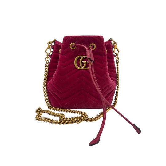 Gucci GG Marmont Bucket Bag Medium Rasperry Pink Velvet Gold