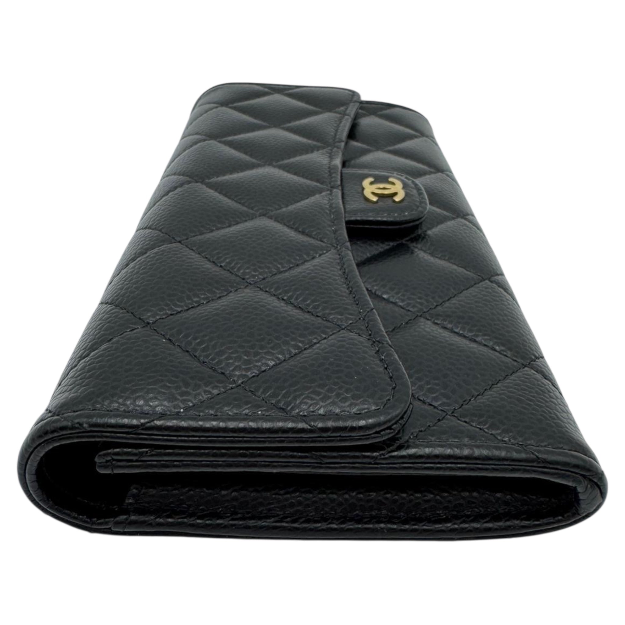 Chanel Classic Long Flap Wallet Black Caviar Gold