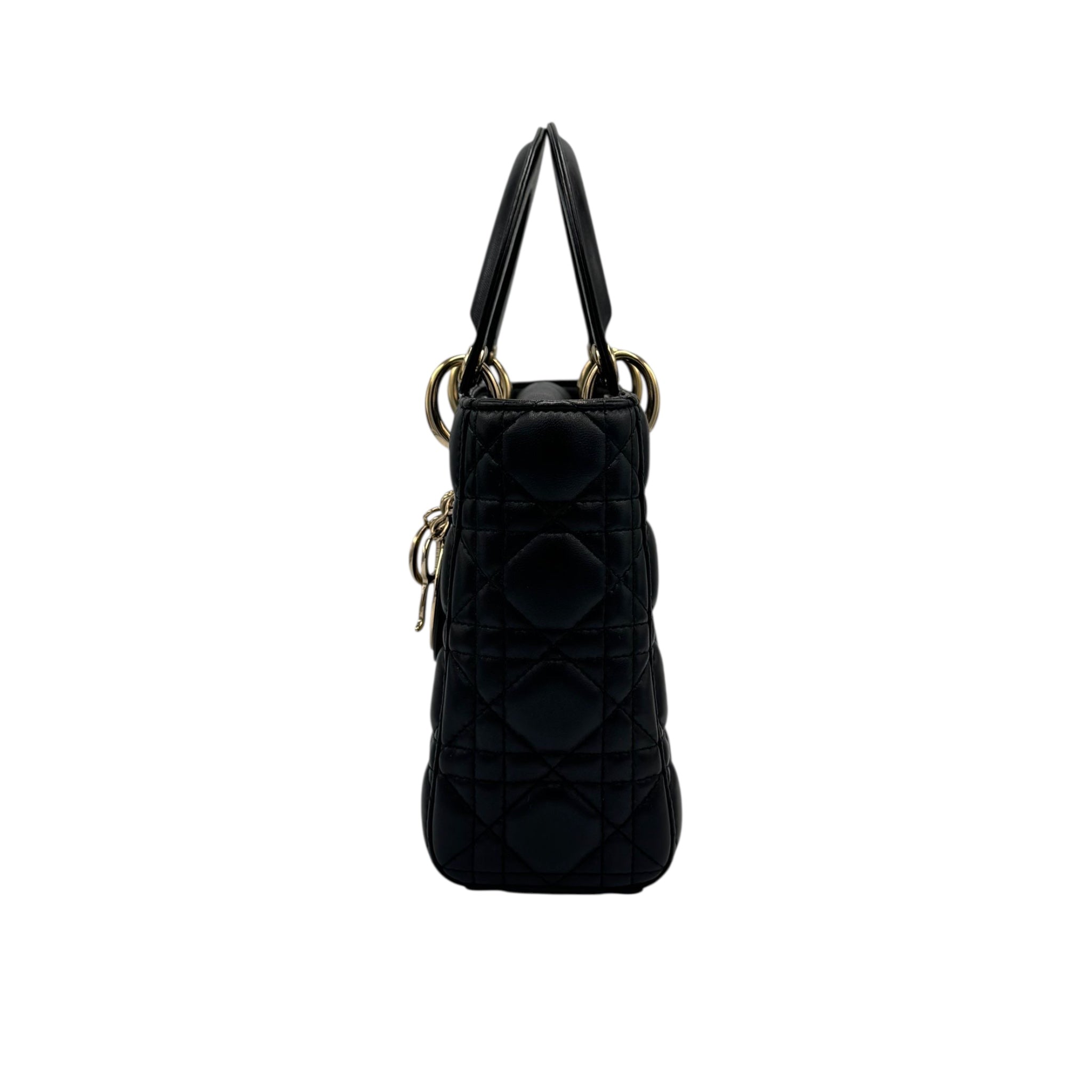 Dior Lady Dior Medium Black Lambskin Gold