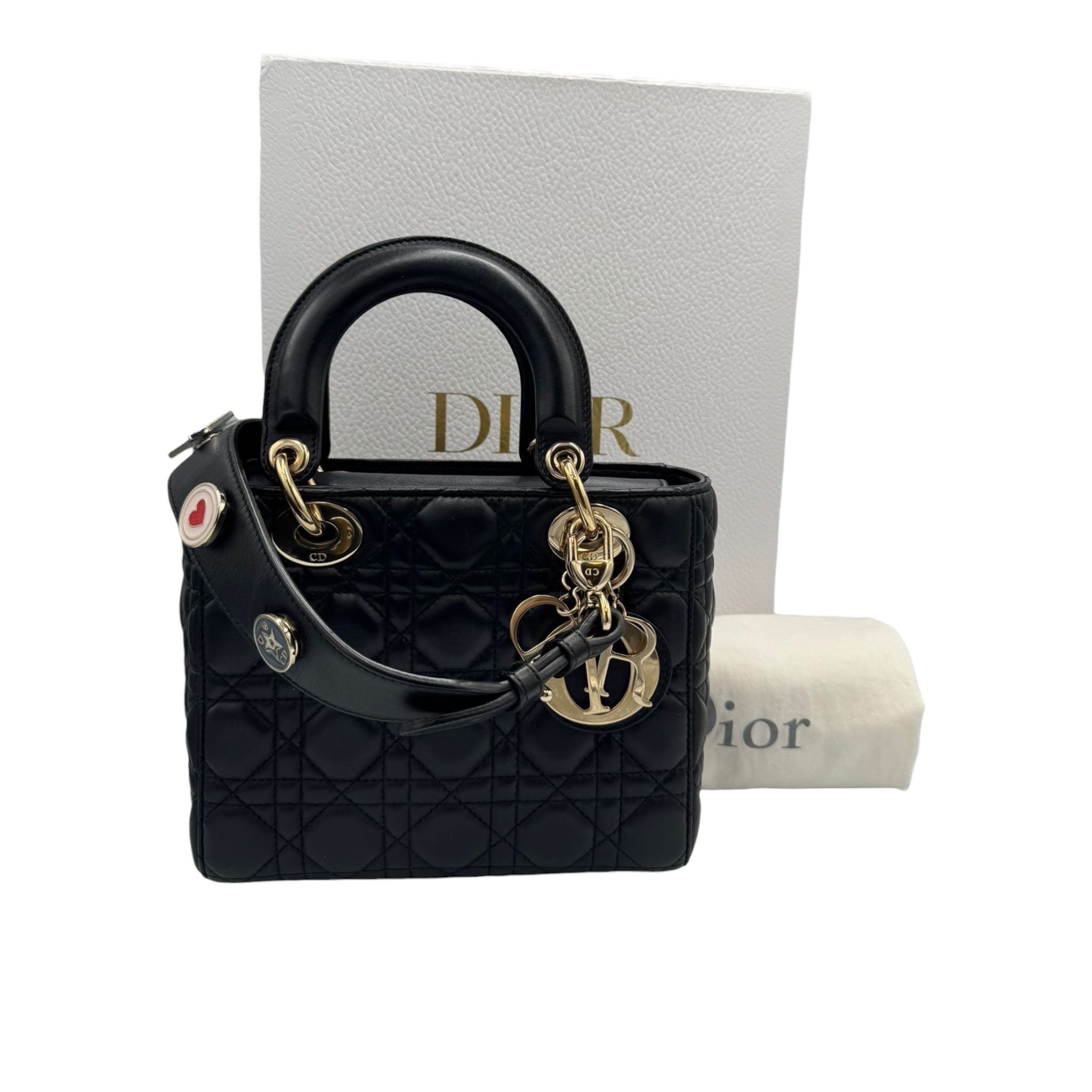 Dior Lady Dior Medium Black Lambskin Gold
