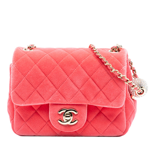 Chanel Pearl Crush Single Flap Mini Square Pink Velvet