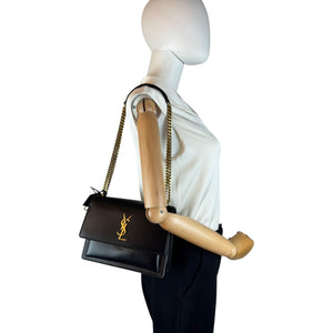 Yves Saint Laurent Sunset Medium Black Calfskin