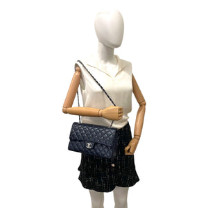 Chanel Classic Double Flap Medium Navy Lambskin Silver