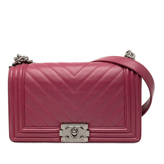 Chanel Boy Flap Medium Chevron Pink Lambskin