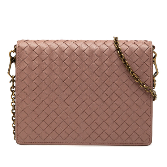 Bottega Veneta Intrecciato Wallet on Chain Pink Nappa Leather