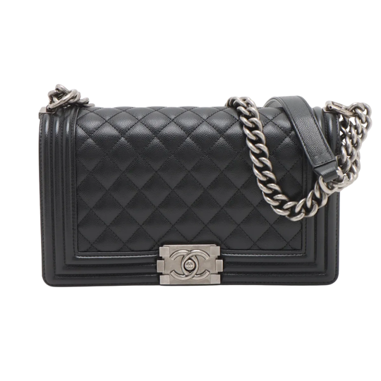 Chanel Boy Chanel 25 Black Caviar Ruthenium