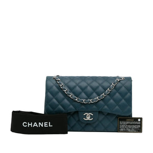 Chanel Classic Double Flap Jumbo Dark Blue Lambskin Silver
