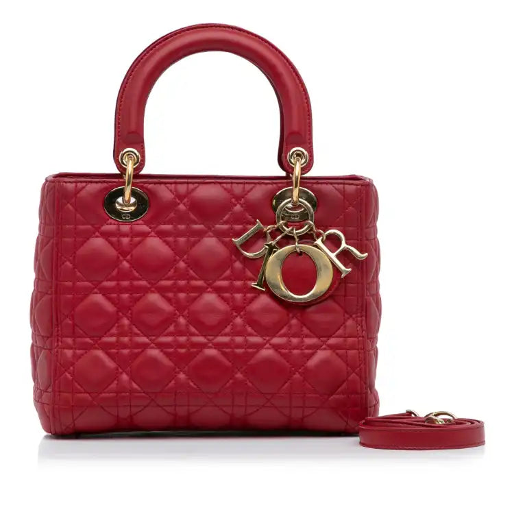 Dior Lady Dior Medium Red Cannage Quilted Leather