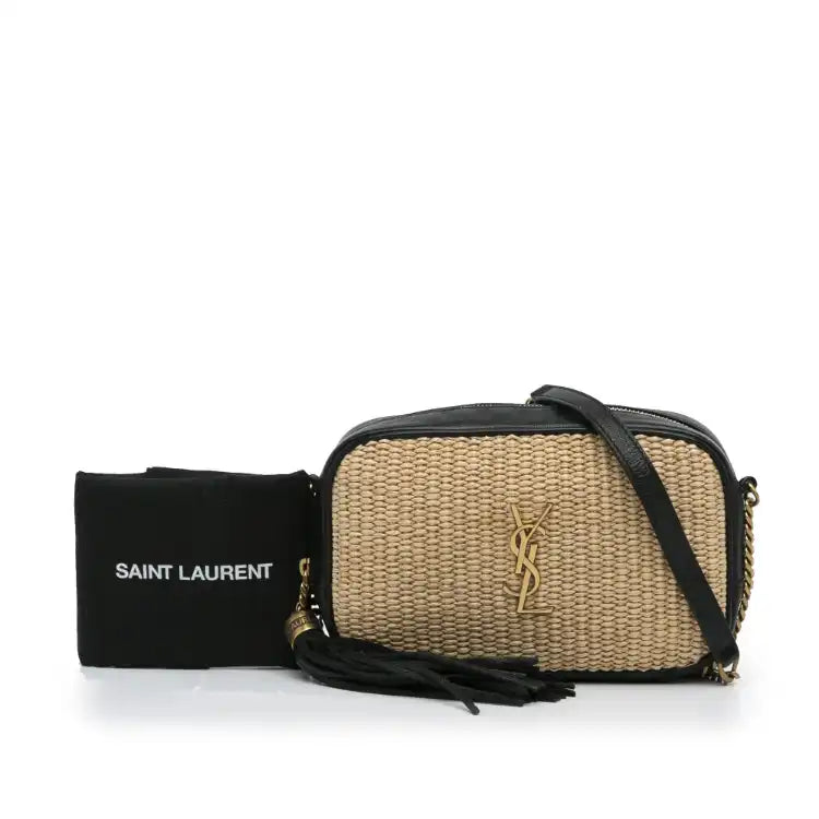 Saint laurent lou raffia sales and leather shoulder bag