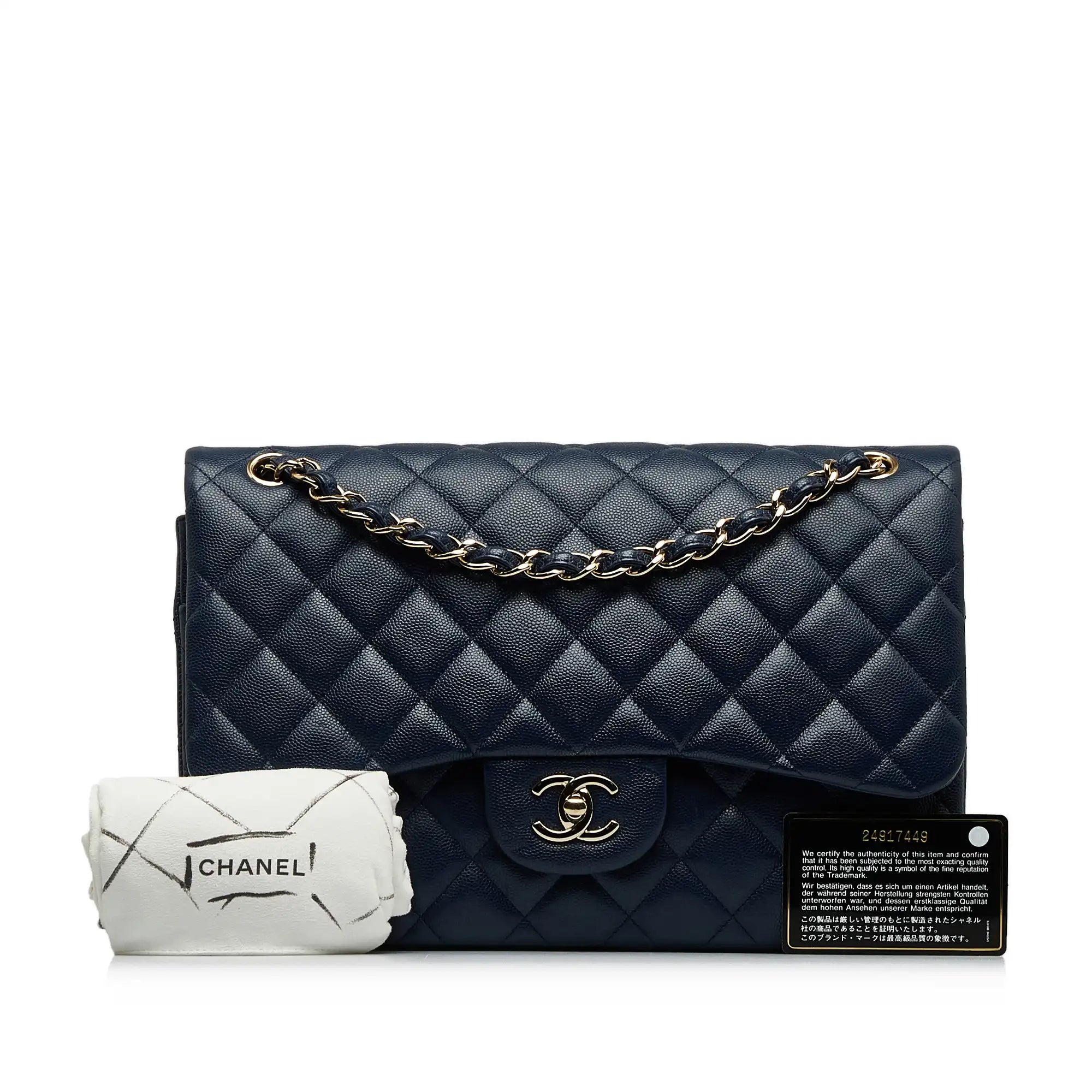 Chanel Classic Double Flap Jumbo Dark Blue Caviar gold