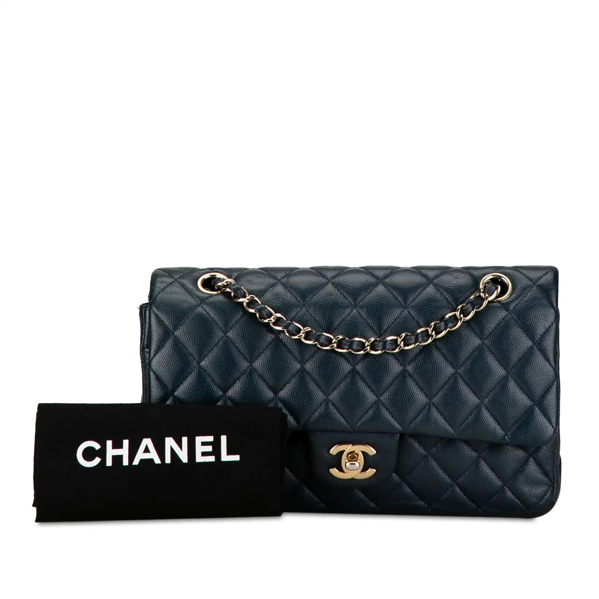 Chanel Classic Double Flap Medium Blue Caviar Gold