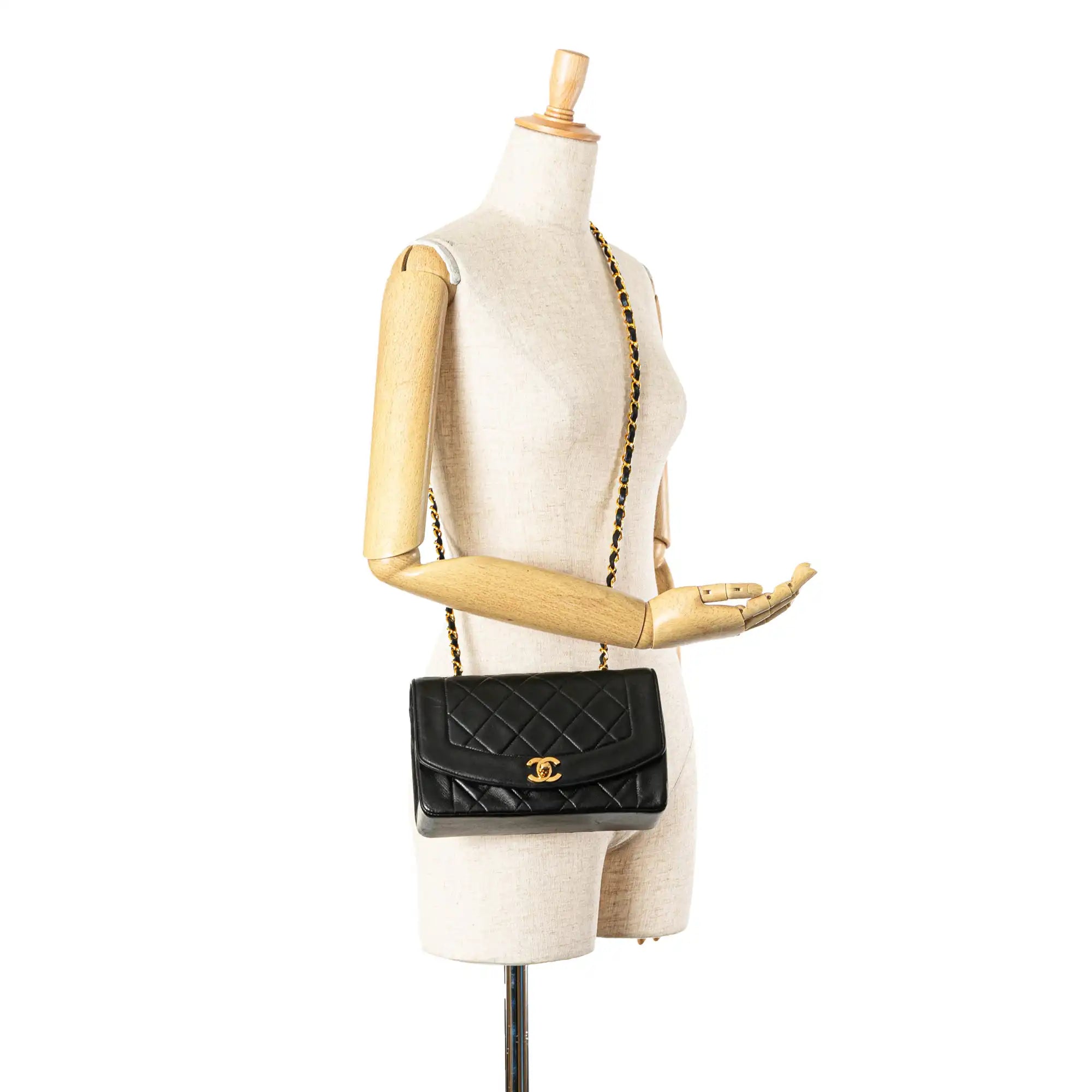 Chanel Diana Small Black Lambskin Gold