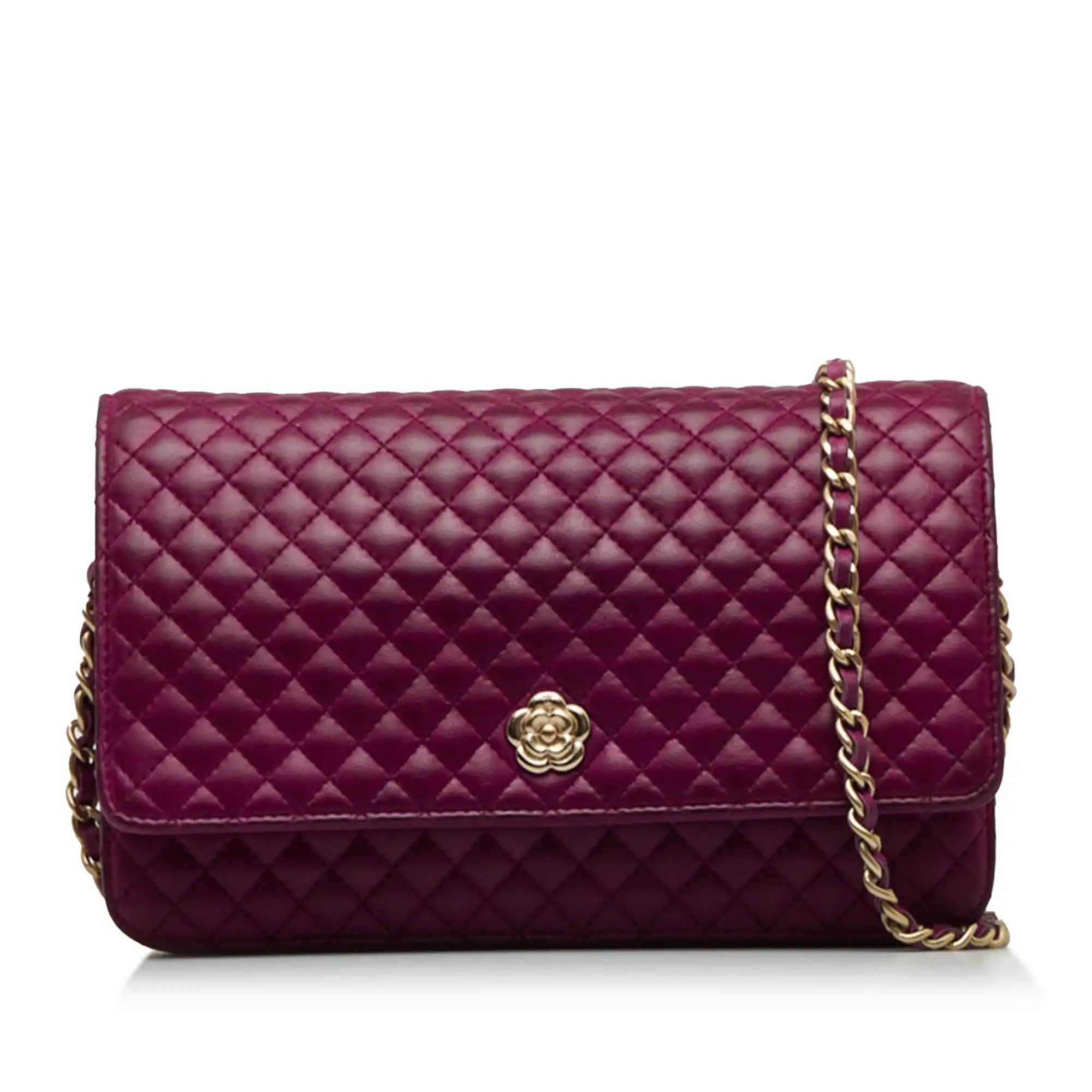 Chanel Camellia Wallet On Chain Purple Lambskin Gold