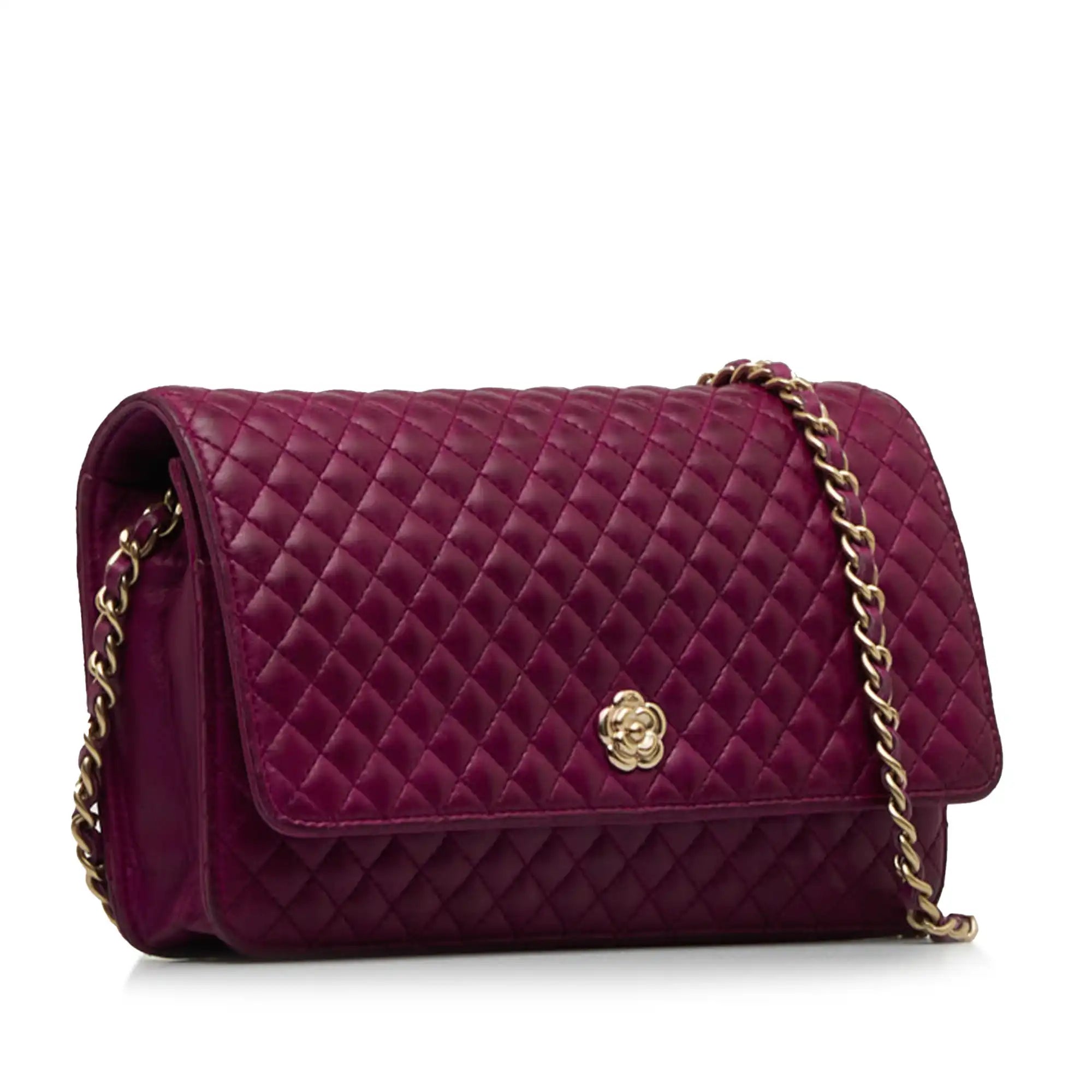 Chanel Camellia Wallet On Chain Purple Lambskin Gold