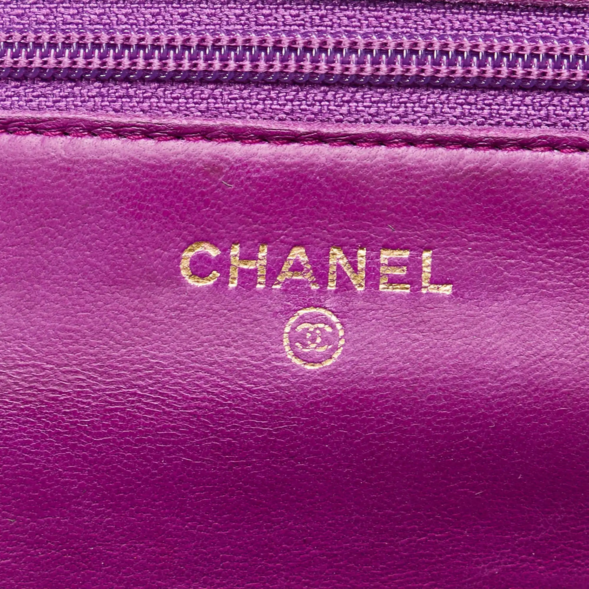 Chanel Camellia Wallet On Chain Purple Lambskin Gold
