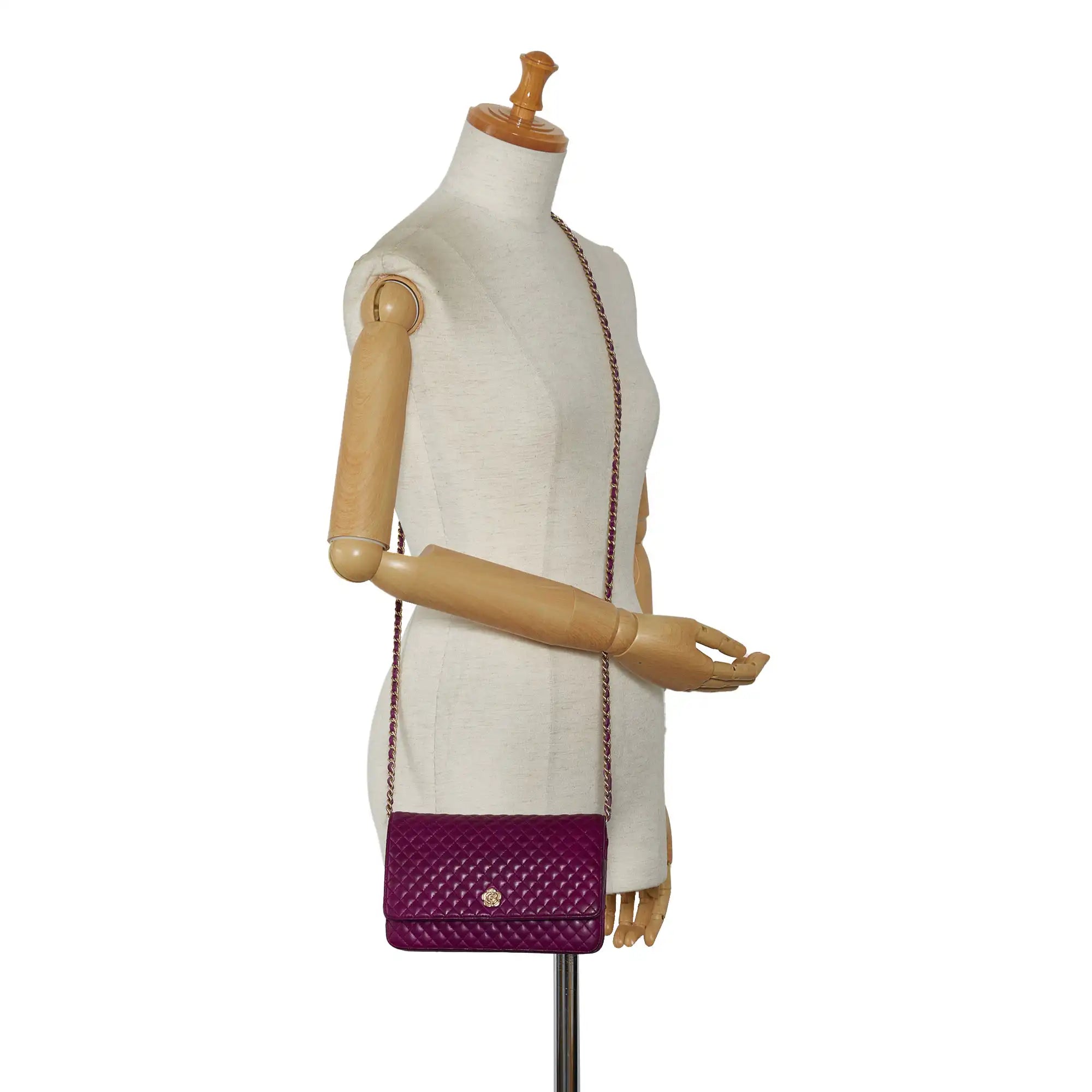 Chanel Camellia Wallet On Chain Purple Lambskin Gold