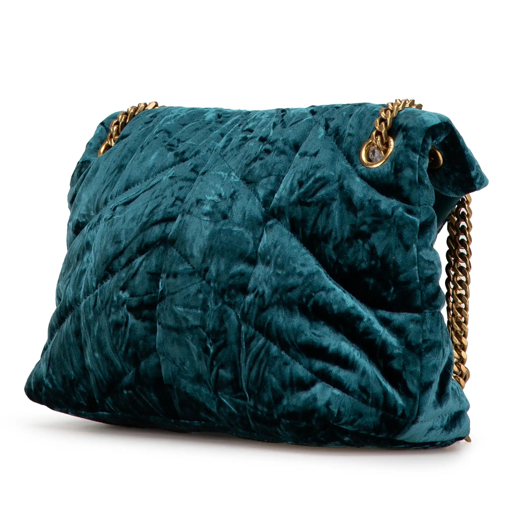 Yves Saint Laurent LouLou Puffer Small Green Crushed Velvet