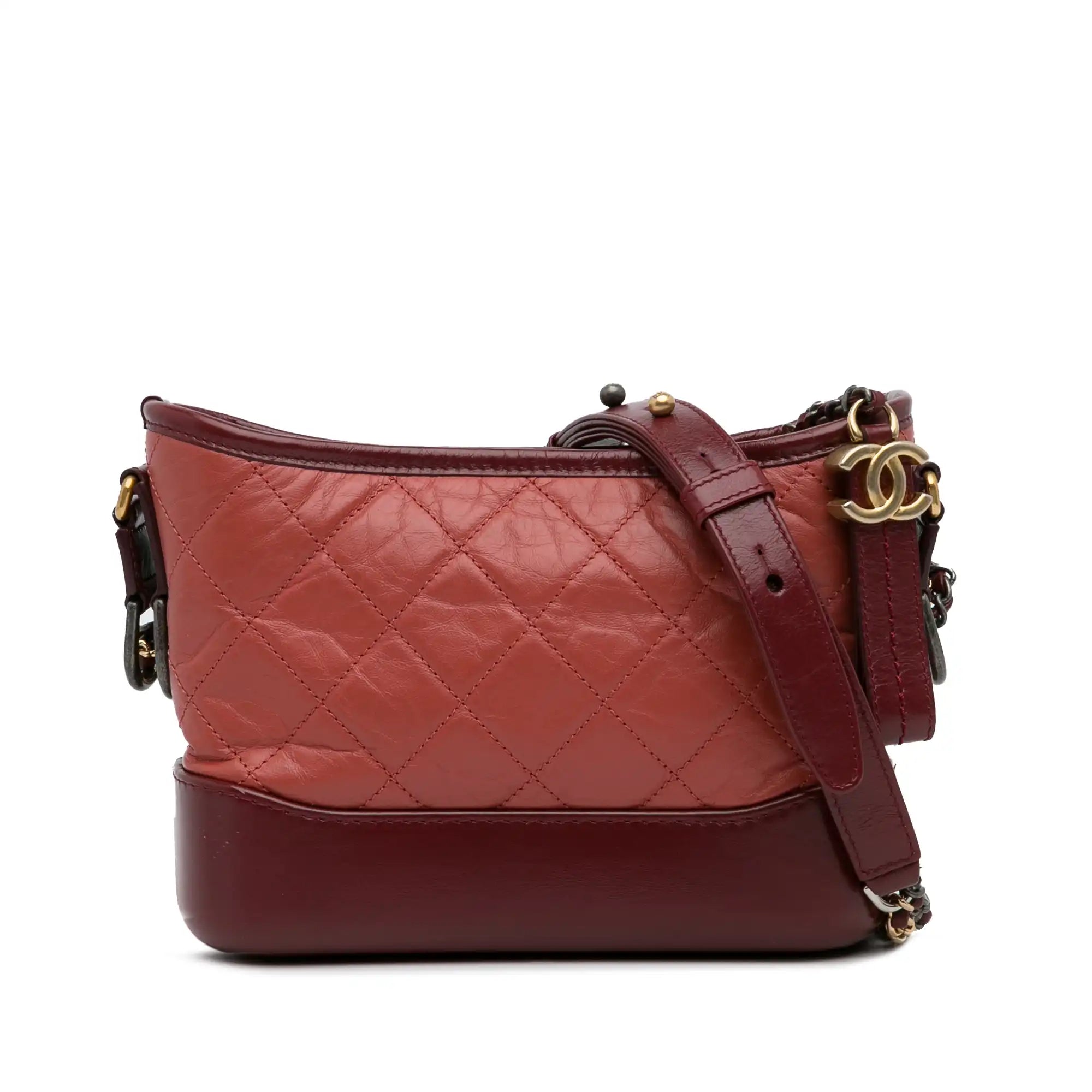 Chanel Gabrielle Small Two Color Red Chevron Lambskin Gold