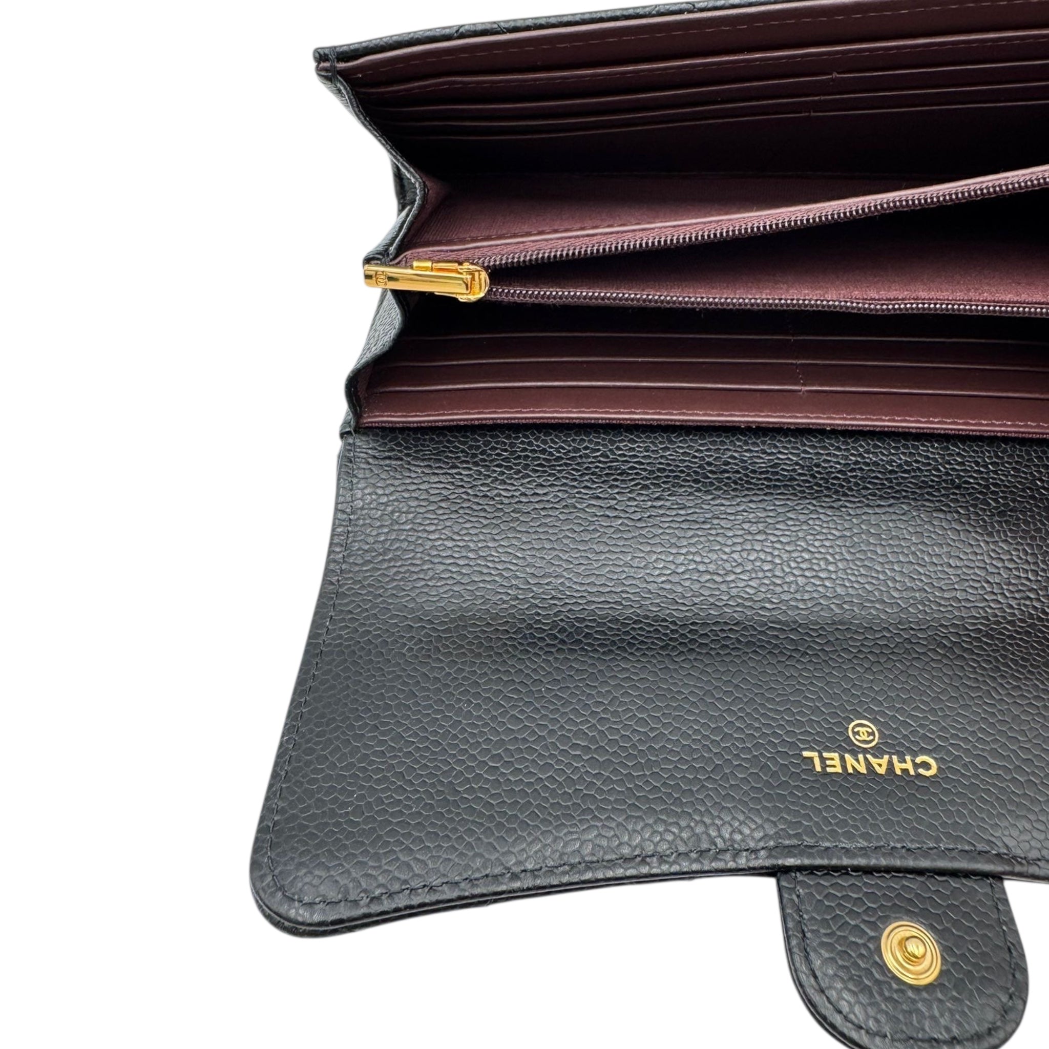 Chanel Classic Long Flap Wallet Black Caviar Gold
