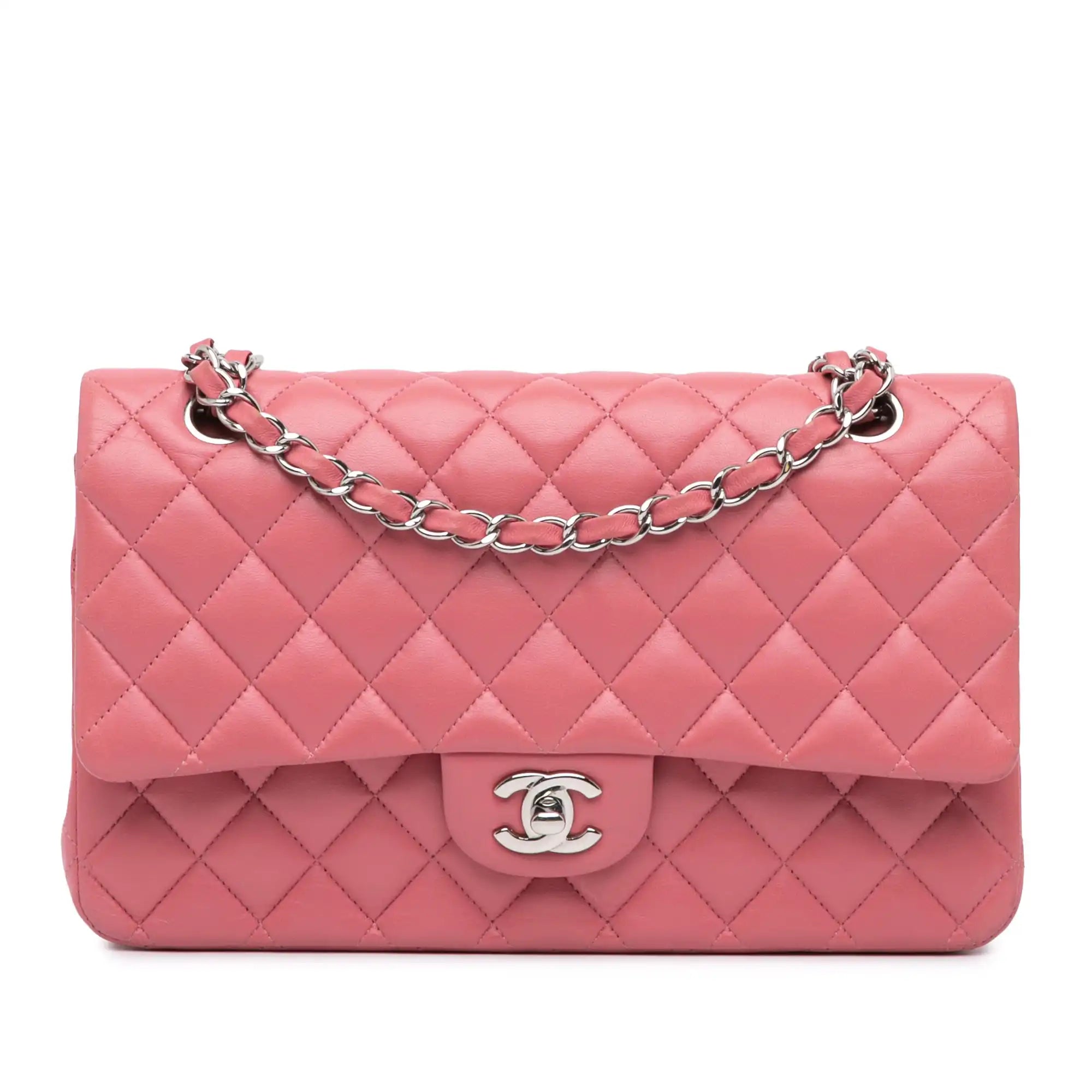 Chanel Classic Double Flap Medium Pink Lambskin Silver