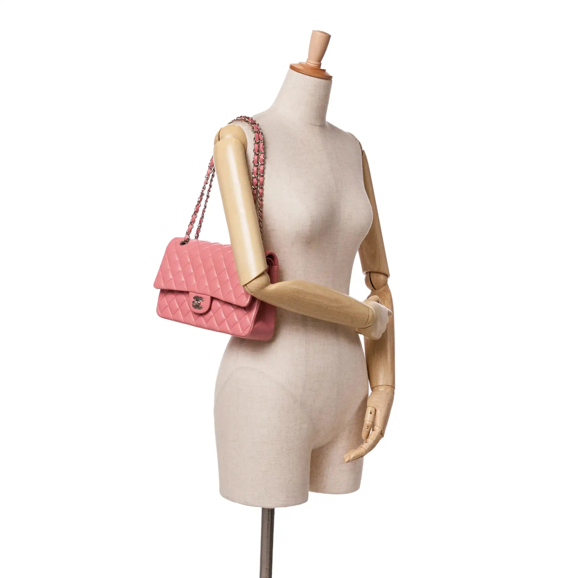 Chanel Classic Double Flap Medium Pink Lambskin Silver
