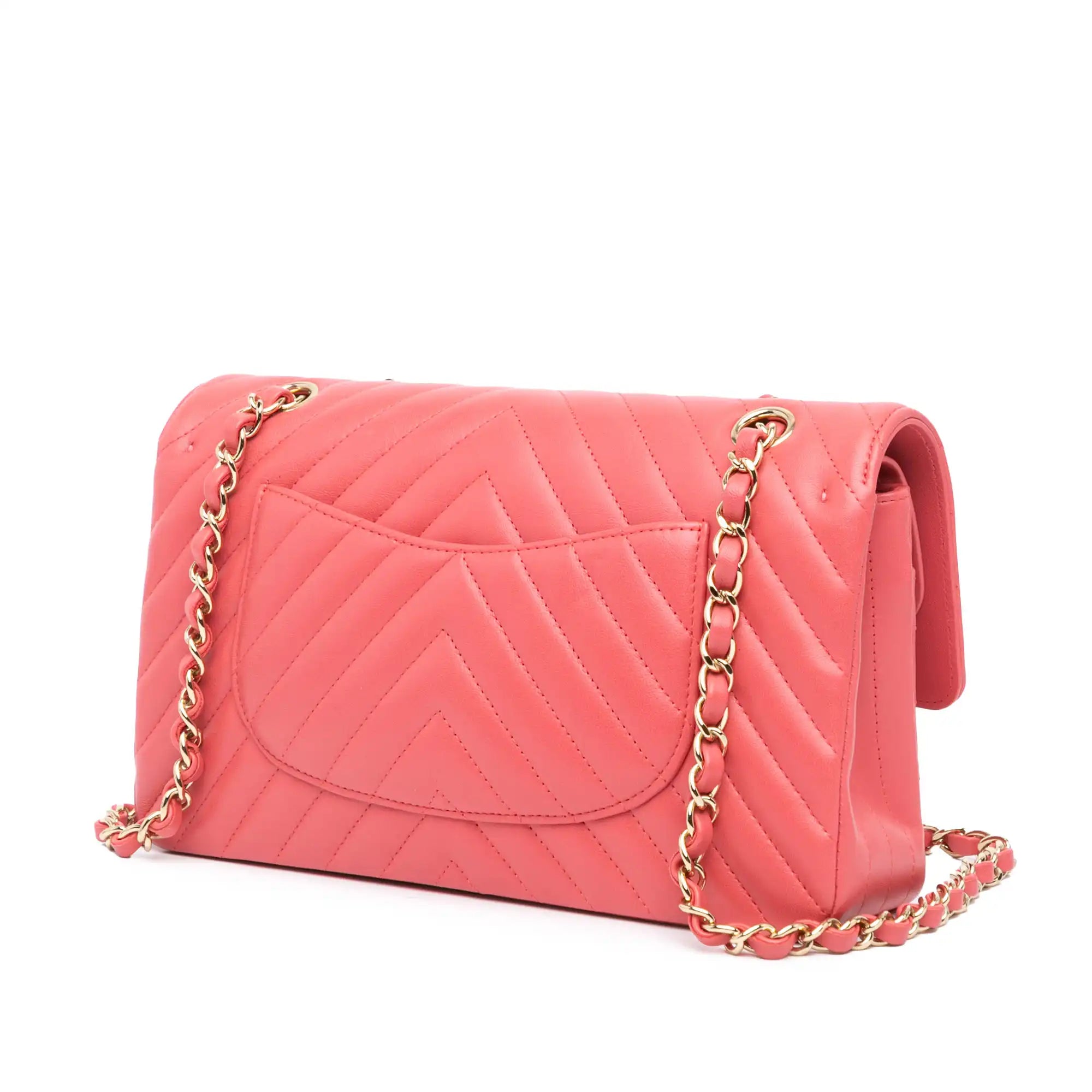 Chanel Classic Double Flap Medium Pink Chevron Lambskin Gold