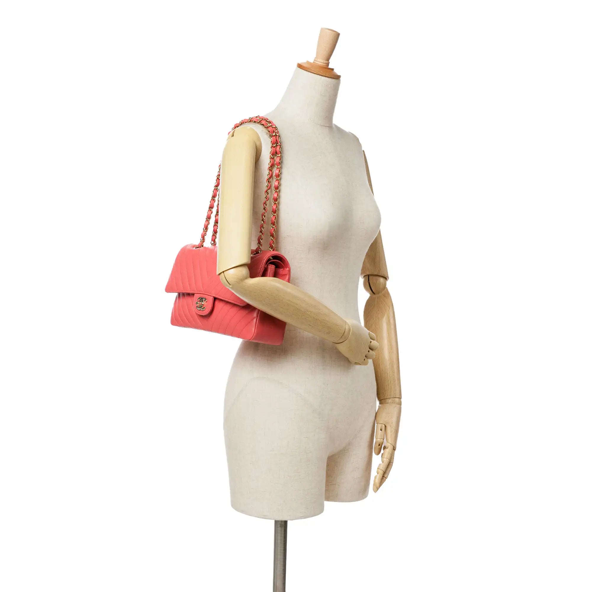 Chanel Classic Double Flap Medium Pink Chevron Lambskin Gold