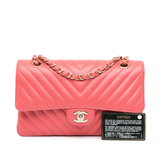 Chanel Classic Double Flap Medium Pink Chevron Lambskin Gold