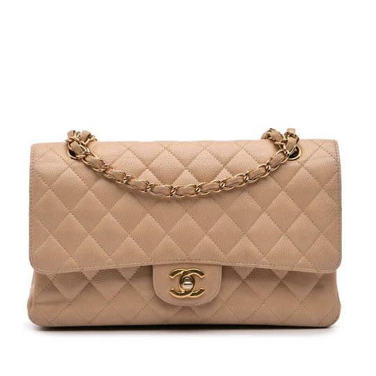 Chanel Classic Double Flap Medium Beige Caviar Gold