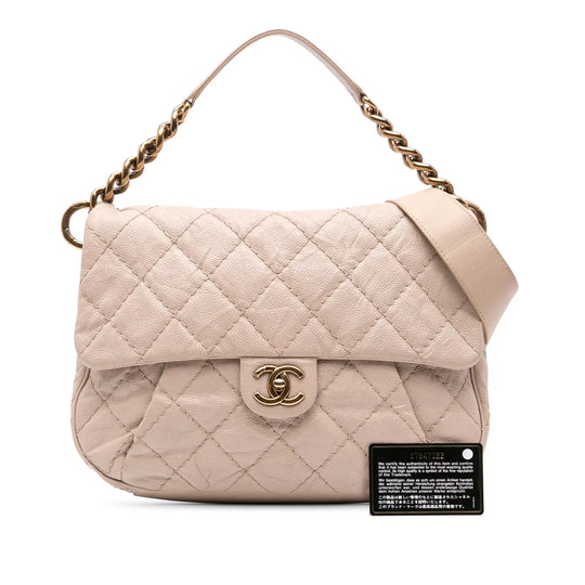 Chanel Coco Pleats Messenger Previous Flap Medium Brown Caviar Gold