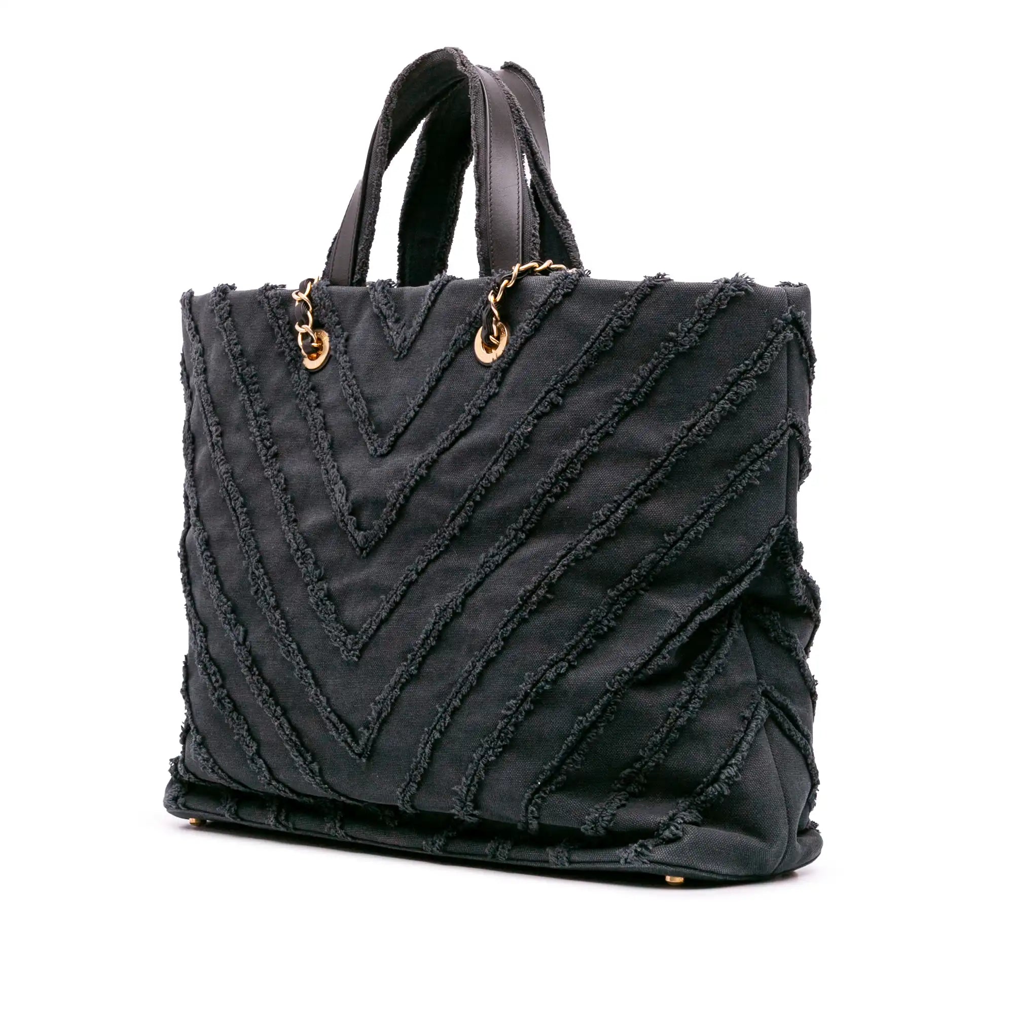 Chanel Cuba Patchwork Shopper Blue Chevron Canvas Gold