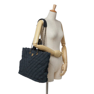 Chanel Cuba Patchwork Shopper Blue Chevron Canvas Gold