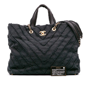 Chanel Cuba Patchwork Shopper Blue Chevron Canvas Gold