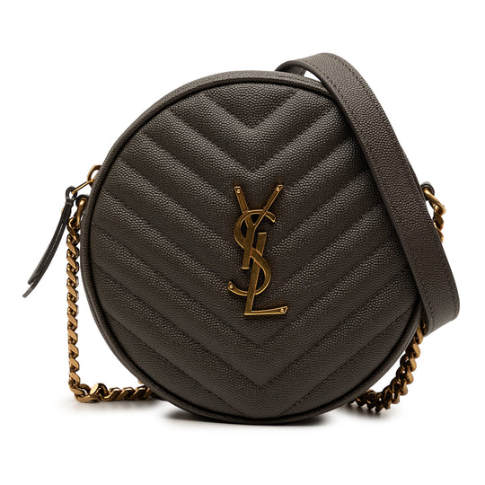 Saint Laurent Grain De Poudre Chevron Round Camera Gray Calfskin