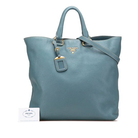 Prada Open Tote Bag Blue Vitello Daino