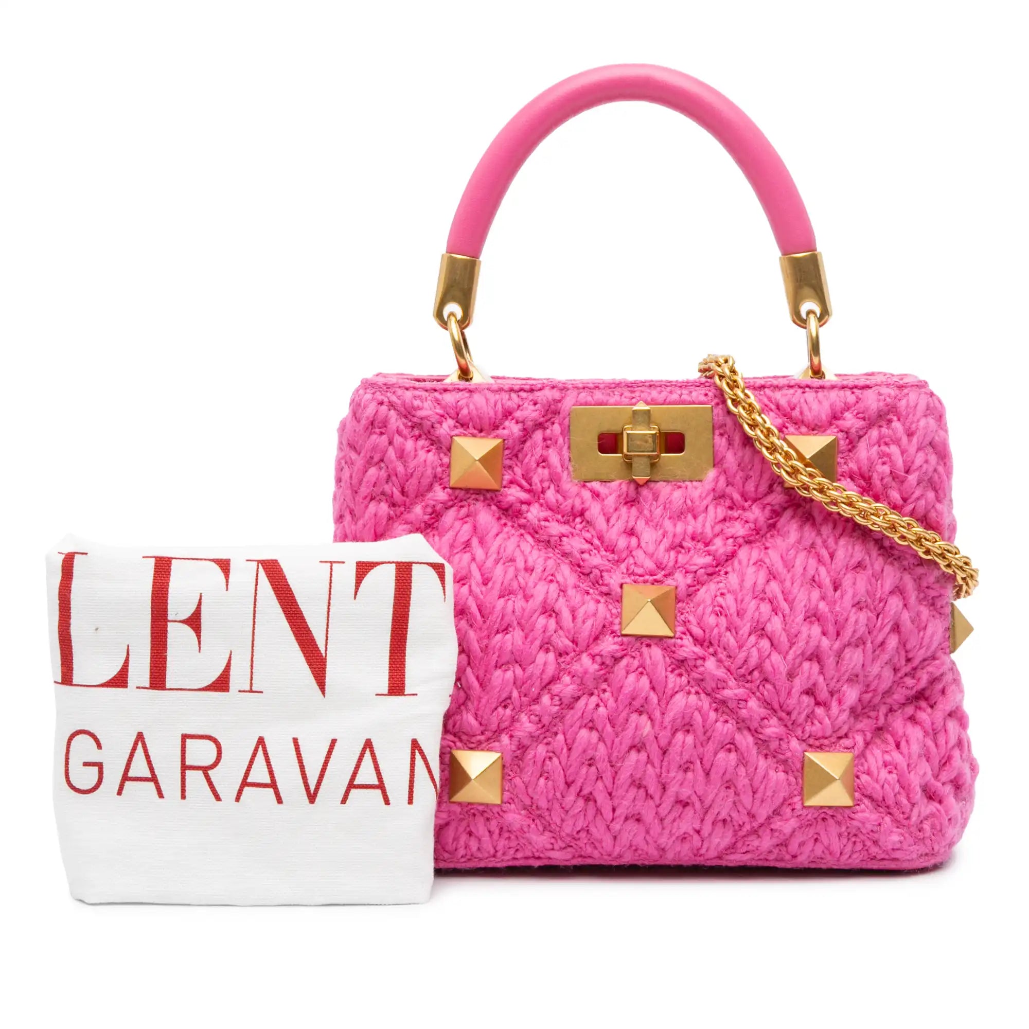 Valentino Roman The Handle Small Pink Studded Wool