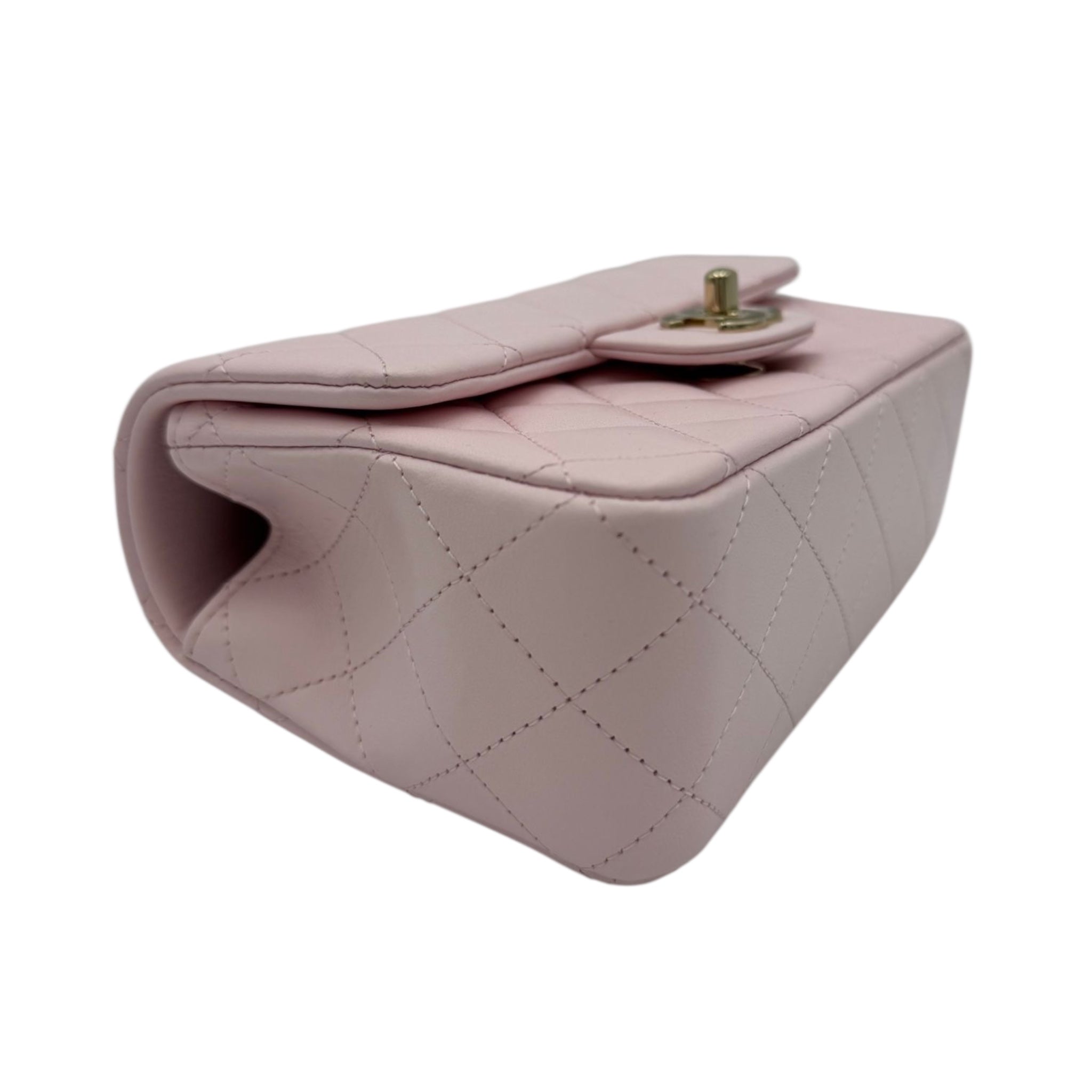Chanel 22P Top Handle Rectangular Mini Light Pink Lambskin Gold
