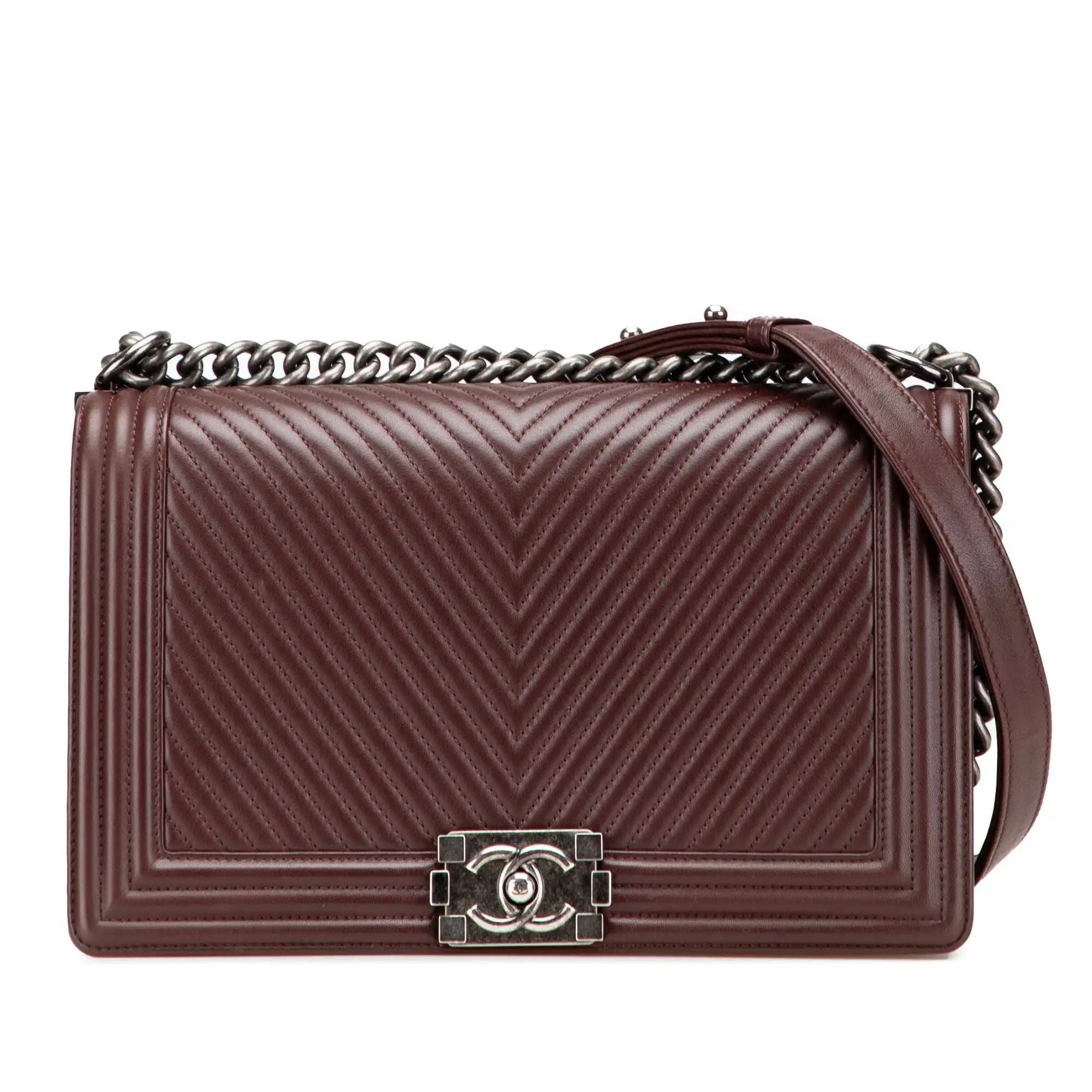 Chanel Boy Flap Medium Brown Chevron Calfskin Gold