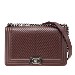 Chanel Boy Flap Medium Brown Chevron Calfskin Gold