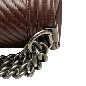 Chanel Boy Flap Medium Brown Chevron Calfskin Gold