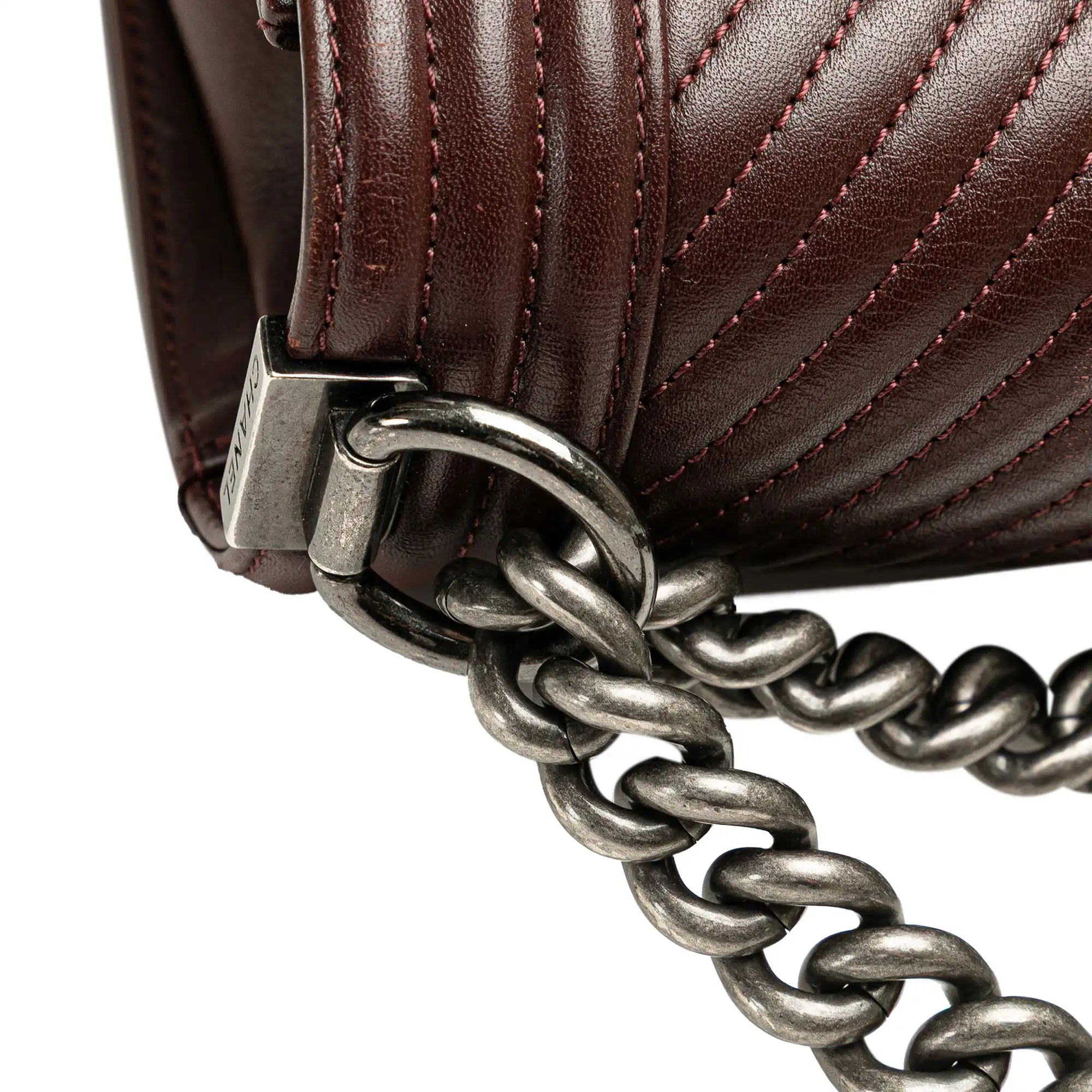 Chanel Boy Flap Medium Brown Chevron Calfskin Gold