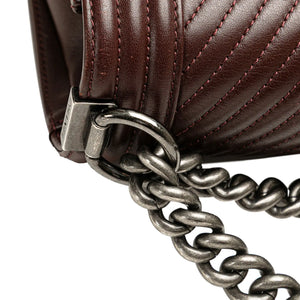 Chanel Boy Flap Medium Brown Chevron Calfskin Gold